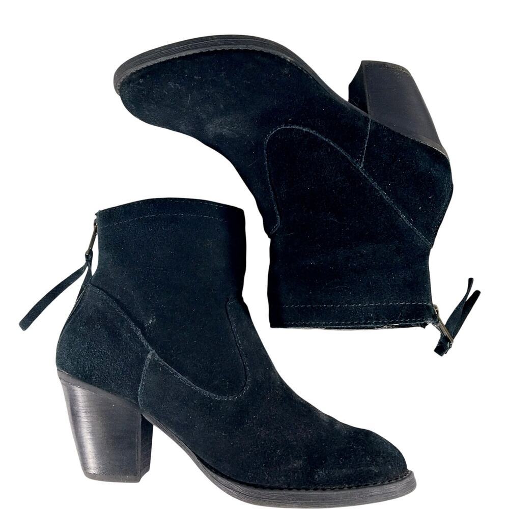 STEVE MADDEN! LUXE BLACK GENUINE SUEDE LEATHER BACK ZIP CHUNKY HEEL BOOTS! SZ 7M